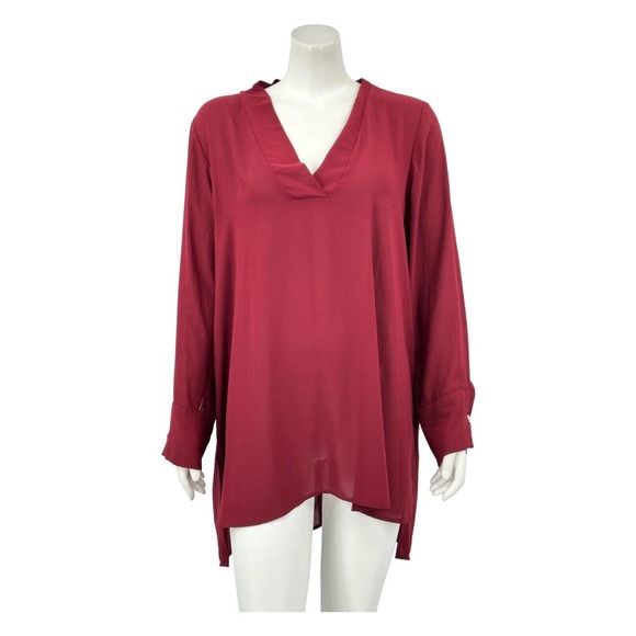 Eloquii Tops - Eloquii Women Easy V-Neck Tunic Top Plus 16 Cordovan Burgundy Red Sheer Pullover